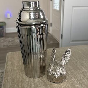 MacKenzie-Childs Silver Cocktail Shaker with Rabbit Head Lid